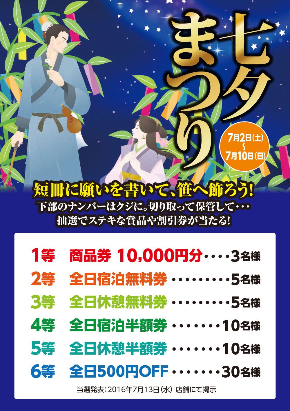 七夕まつり くじ一等はなんと商品券10,000円分！